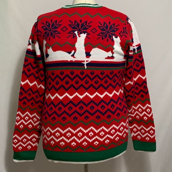 Ugly Christmas Sweater Cat Kitten Grooming Licking Sitting Snowflake Men Women L - Picture 3 of 4